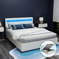 Artiss Bed Frame Queen Size LED Gas Lift White COLE