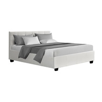 Artiss LISA Double Full Size Gas Lift Bed Frame Base With Storage Mattress White Leather