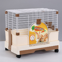 Small Brown Pet Rabbit Cage Guinea Pig Crate Kennel With Potty Tray And Wheel