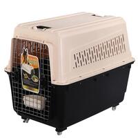 YES4PETS XXXL Plastic Pet Dog Carrier Transport Cat Cage With Wheels Tray & Bowl