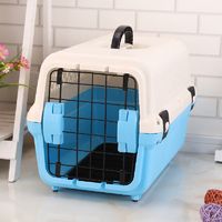 Small Portable Plastic Dog Cat Pet Pets Carrier Travel Cage With Tray-Blue
