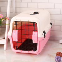 Small Portable Plastic Dog Cat Pet Pets Carrier Travel Cage With Tray-Pink