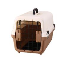 Medium Portable Plastic Dog Cat Pet Pets Carrier Travel Cage With Tray-Brown