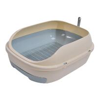 Large Portable Cat Toilet Litter Box Tray with Scoop and Grid Tray-Blue