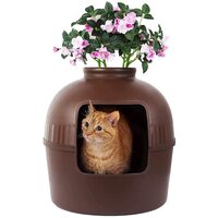 Multifunctional Cat Litter Box Pet Cat House Semi-Enclosed Brown