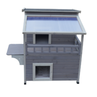 2 Story Outdoor Cat Shelter Condo with Escape Door Rainproof Kitty House
