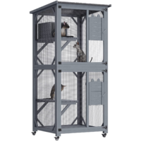 Pet Cat Shelter Condo with Escape Door Wooden Kitten Cage House
