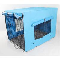 YES4PETS 24' Portable Foldable Dog Cat Rabbit Collapsible Crate Pet Cage with Blue Cover Mat