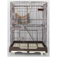 102 cm Brown Pet 3 Level Cat Cage House With Litter Tray & Wheel 72x47x102 cm