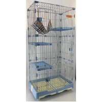 146 cm Blue Pet 4 Level Cat Cage House With Litter Tray & Wheel 72x47x146 cm