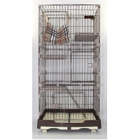 146 cm Brown Pet 4 Level Cat Cage House With Litter Tray & Wheel 72x47x146 cm