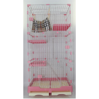 146 cm Pink Pet 4 Level Cat Cage House With Litter Tray & Wheel 72x47x146 cm