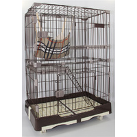 124 cm Brown Pet 3 Level Cat Cage House With Litter Tray & Wheel 82x57x124 cm