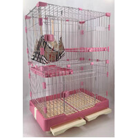 YES4PETS 124 cm Pink Pet 3 Level Cat Cage House With Litter Tray & Wheel 82x57x124 cm