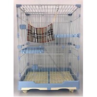 134 cm XL Blue Pet 3 Level Cat Cage House With Litter Tray & Wheel 99x63x134 cm