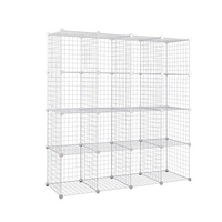 16 Cube Metal Wire Storage Cabinet - White