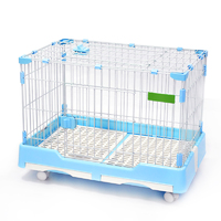 Large Blue Pet Dog Cage Cat Rabbit  Crate Kennel With Potty Pad And Wheel