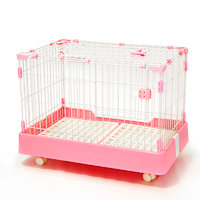 Large Pink Pet Dog Cage Cat Rabbit  Crate Kennel With Potty Pad And Wheel