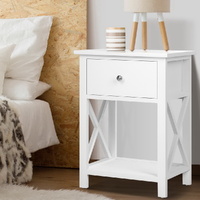 Artiss Bedside Table 1 Drawer with Shelf - EMMA White