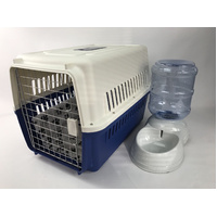 Navy Dog Puppy Cat Crate Pet Carrier Cage W Mat & Water Dispenser 72x53x53cm