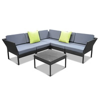 Gardeon 6 Piece Outdoor Wicker Sofa Set - Black