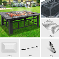 Grillz Fire Pit BBQ Grill Stove Table Ice Pits Patio Fireplace Heater 3 IN 1