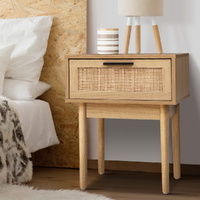 Artiss Bedside Tables Table 1 Drawer Storage Cabinet Rattan Wood Nightstand