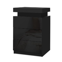 Artiss Bedside Table LED 3 Drawers - COLEY Black