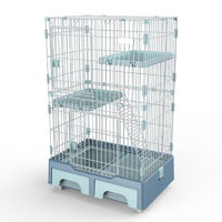 128 cm Blue Pet 3 Level Cat Cage House With Litter Tray And Storage Box