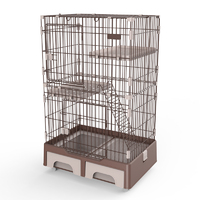 128 cm Brown Pet 3 Level Cat Cage House With Litter Tray And Storage Box