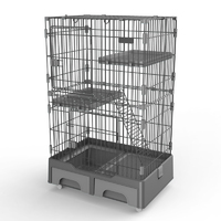 128 cm Grey Pet 3 Level Cat Cage House With Litter Tray And Storage Box