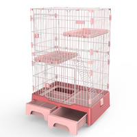 128 cm Pink Pet 3 Level Cat Cage House With Litter Tray And Storage Box