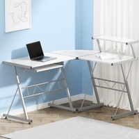 Artiss Computer Desk L-Shape Keyboard Tray Shelf White