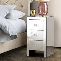 Artiss Bedside Table 3 Drawers Mirrored - QUENN Silver
