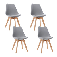 Artiss 4x Retro Replica Eames Dining DSW Chairs PU Leather Padded Kitchen Cafe Beech Wood Legs Grey