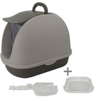 YES4PETS Portable Hooded Cat Toilet Litter Box Tray House with Scoop and Grid Tray Brown