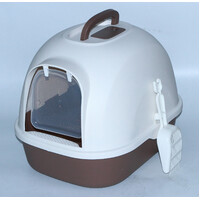 YES4PETS Portable Hooded Cat Toilet Litter Box Tray House with Handle and Scoop Brown