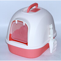 YES4PETS Portable Hooded Cat Toilet Litter Box Tray House with Handle and Scoop Red