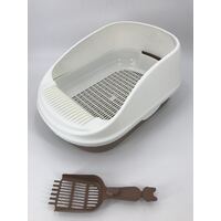 YES4PETS Large Portable Cat Toilet Litter Box Tray with Scoop and Grid Tray Brown