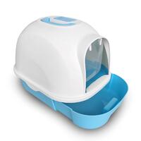 Large Hooded Cat Toilet Litter Box Tray House With Drawer and Scoop Blue