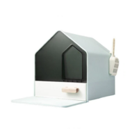 L Portable Hooded Cat Toilet Litter Box Tray House with Drawer and Scoop-Blue