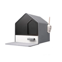 L Portable Hooded Cat Toilet Litter Box Tray House with Drawer and Scoop-Grey