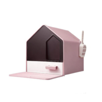 L Portable Hooded Cat Toilet Litter Box Tray House with Drawer and Scoop-Pink