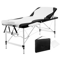 Livemor 3 Fold Portable Aluminium Massage Table - Black & White