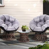 Gardeon Papasan Chair and Side Table Set-Brown