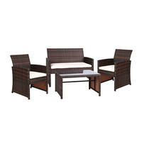 Gardeon Set of 4 Outdoor Wicker Chairs & Table - Brown 