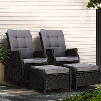 Gardeon 2PC Recliner Chair Sun lounge Wicker Lounger Outdoor Furniture Adjustable Black