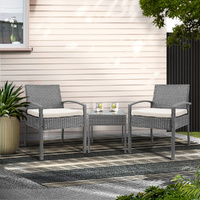 Gardeon 3PC Patio Furniture Bistro Set Wicker Outdoor Lounge Setting Grey