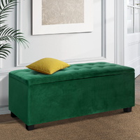 Artiss Storage Ottoman Blanket Box 98cm Velvet Green
