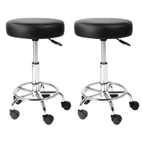 Artiss 2x ROUND Salon Stool Black PU Swivel Barber Hair Dress Chair Hydraulic Lift